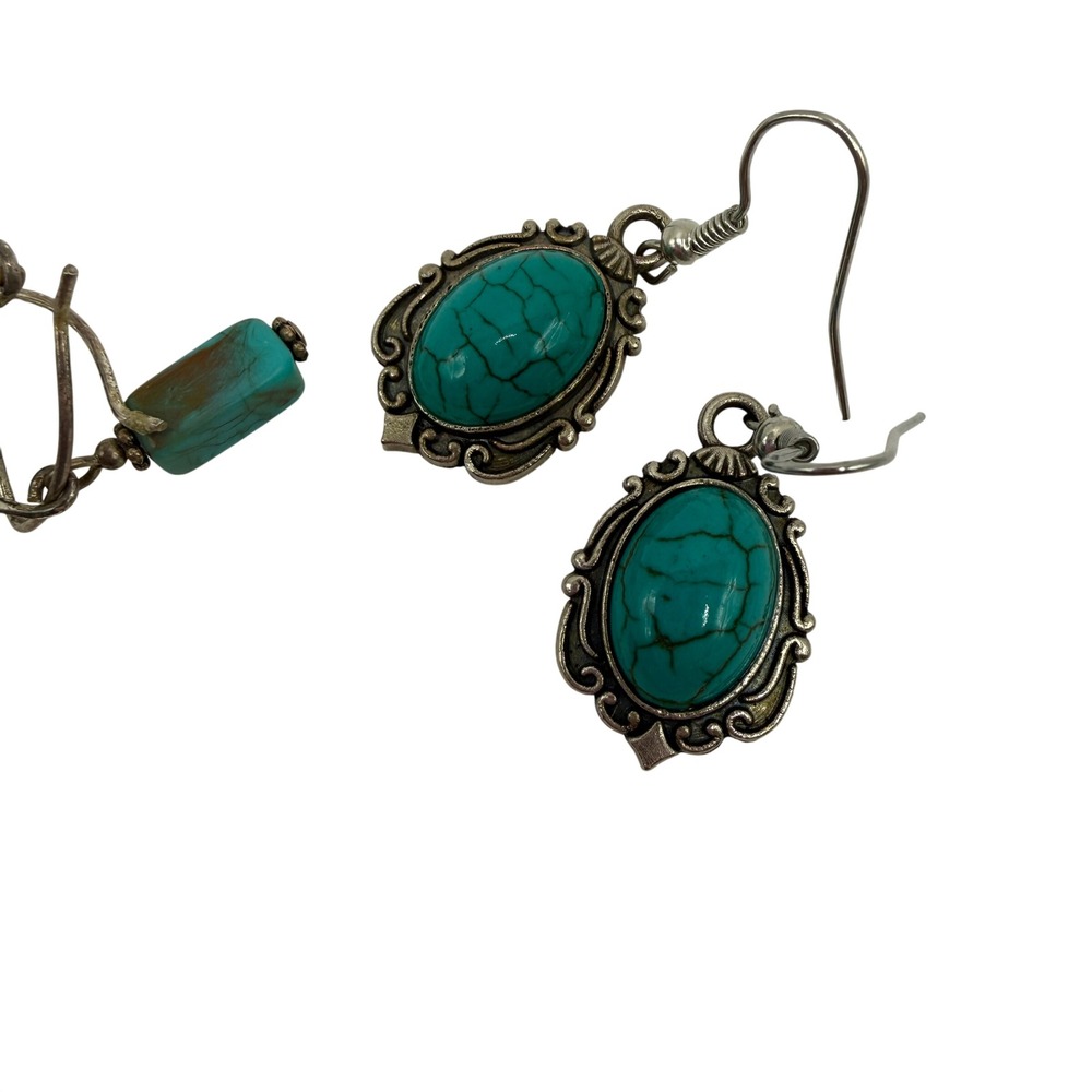 Boho Coastal Silver Tone Beaded Earrings Lot of 6 — Turquoise Blue Dangle - Picture 7 of 10